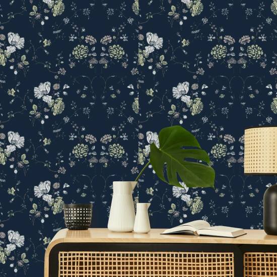 Floral Lace Deep Sea Wallpaper