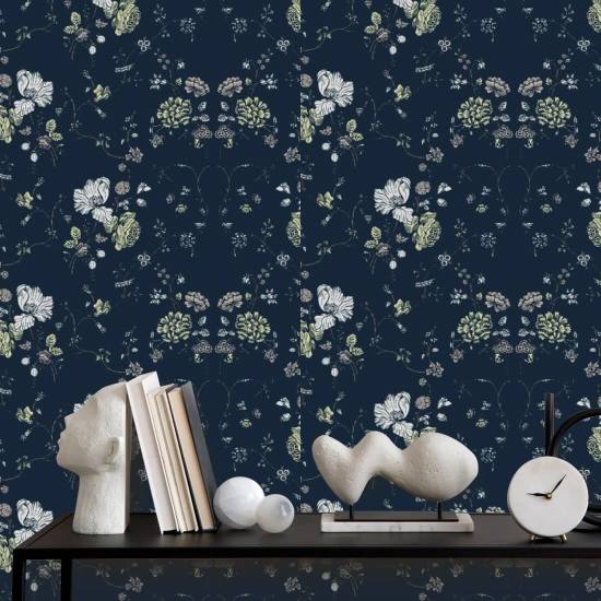 Floral Lace Deep Sea Wallpaper