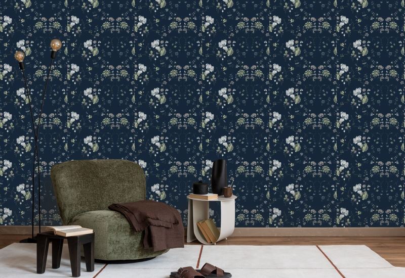 Pizzo floreale Carta da parati Deep Sea