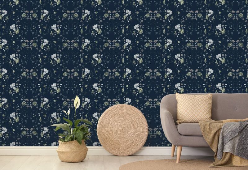 Floral Lace Deep Sea Wallpaper