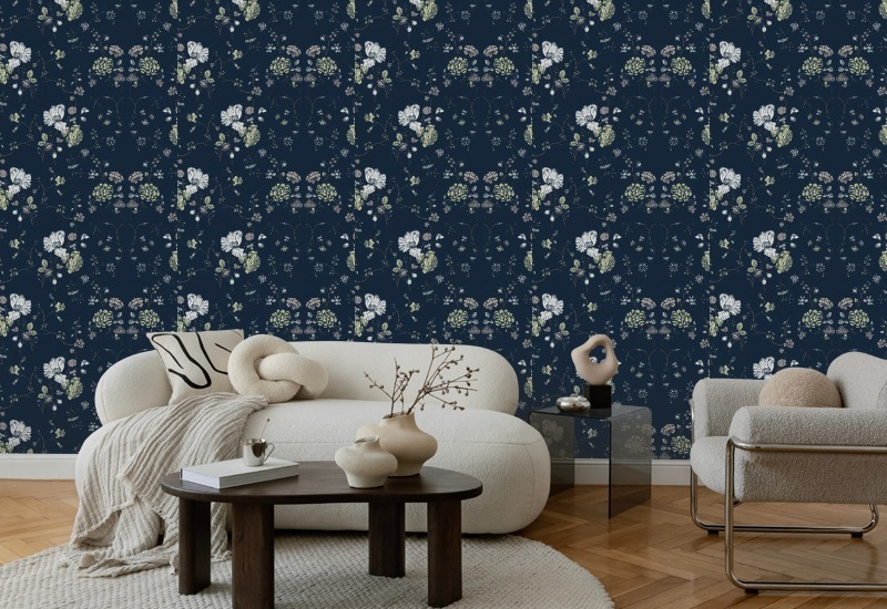 Floral Lace Deep Sea Wallpaper