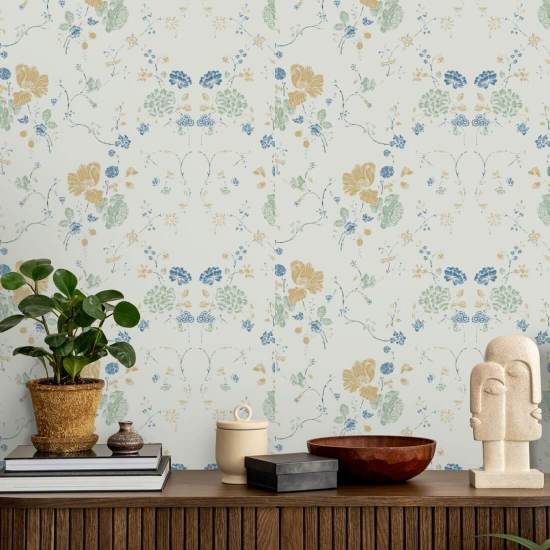 Kant met bloemen Behang van natuurlijk katoen