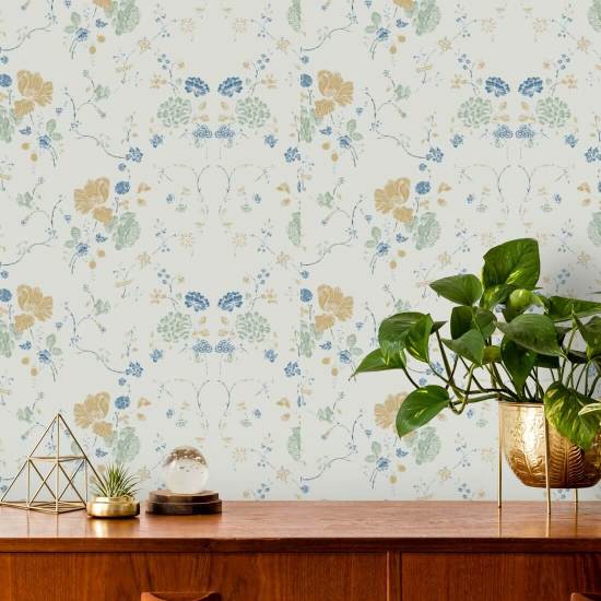 Floral Lace Natural Cotton Wallpaper