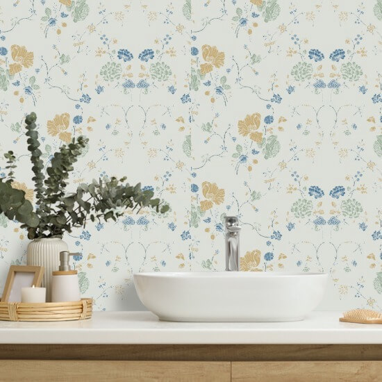 Floral Lace Natural Cotton Wallpaper