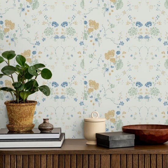 Floral Lace Natural Cotton Wallpaper