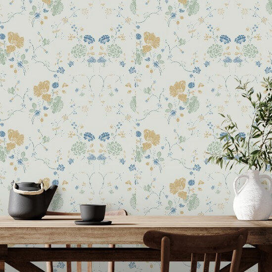 Encaje floral Papel pintado de algodón natural