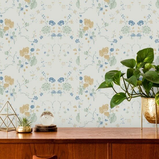 Kant met bloemen Behang van natuurlijk katoen