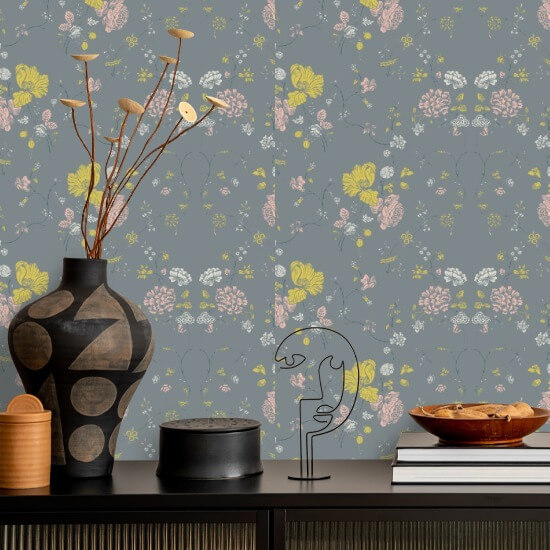 Kant met bloemen Stenen behang