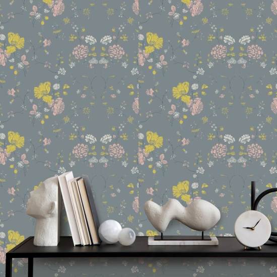 Kant met bloemen Stenen behang