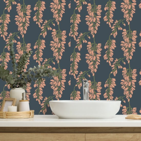 Glicínia floral Papel de parede azul