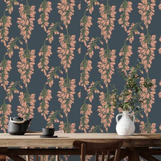 Glycine florale Papier peint bleu