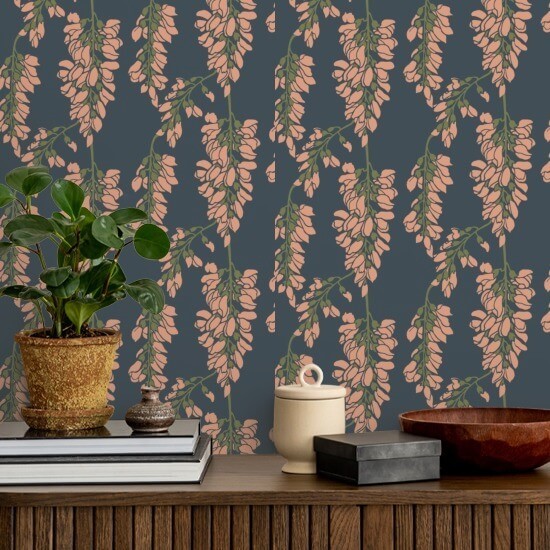 Wisteria Floral Blue Wallpaper