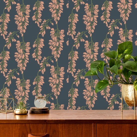 Blumige Glyzinien Blaue Tapete