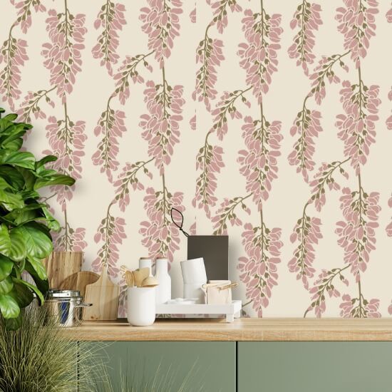 Wisteria Floral Crèmekleurig behang