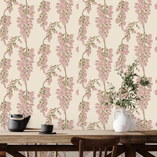 Glycine florale Papier peint crème