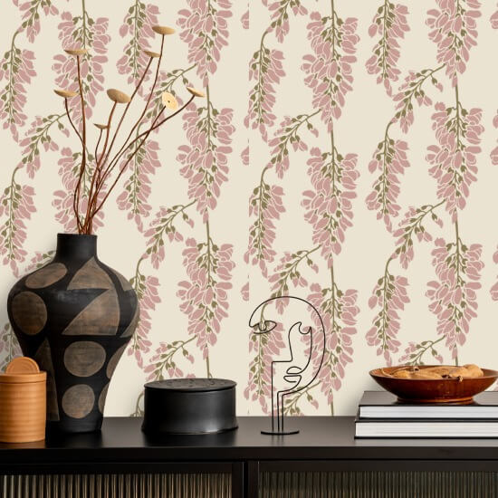 Wisteria Floral Cream Wallpaper