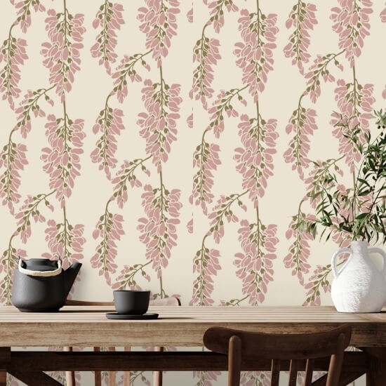 Glicínia floral Papel de parede creme