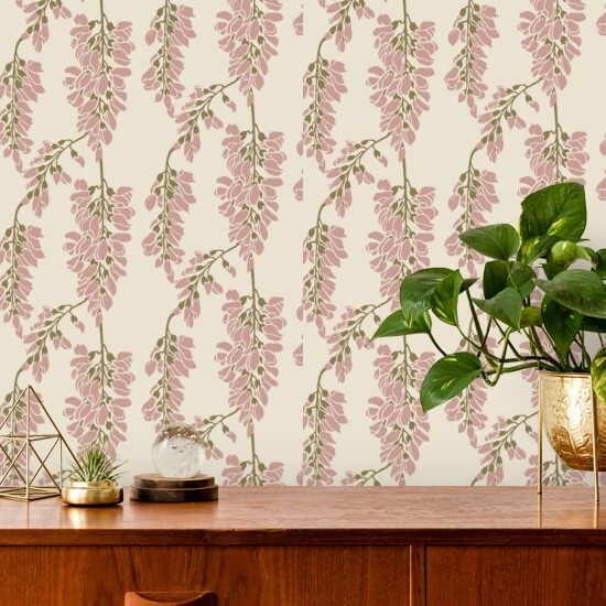 Blumige Glyzinien Cremefarbene Tapete