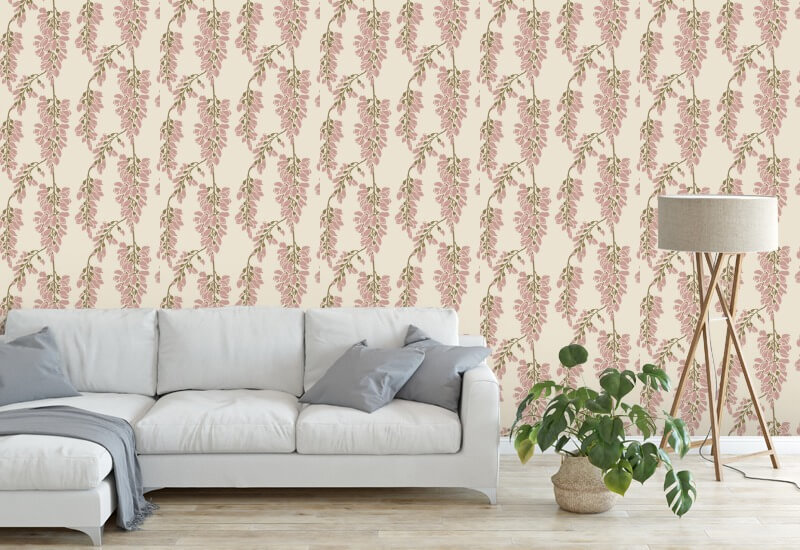 Glicínia floral Papel de parede creme