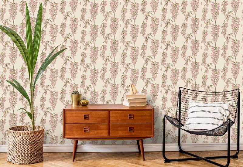 Wisteria Floral Cream Wallpaper