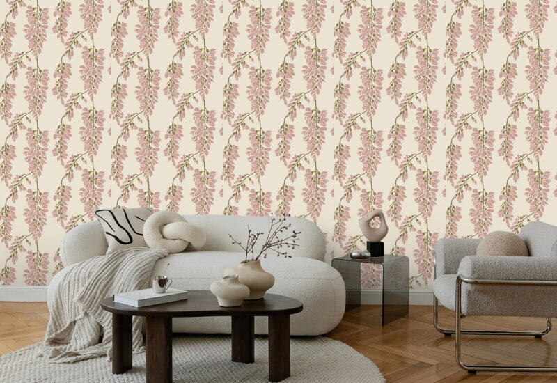Wisteria Floral Cream Wallpaper