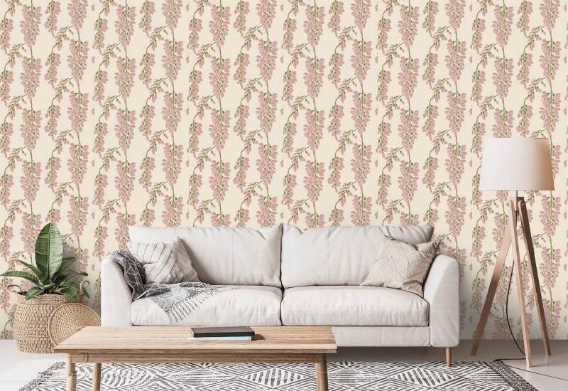 Wisteria Floral Cream Wallpaper