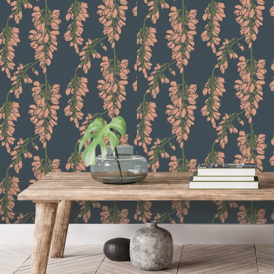 Wisteria Floral Red Wallpaper