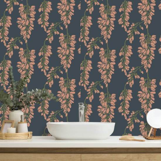 Glycine florale Papier peint rouge