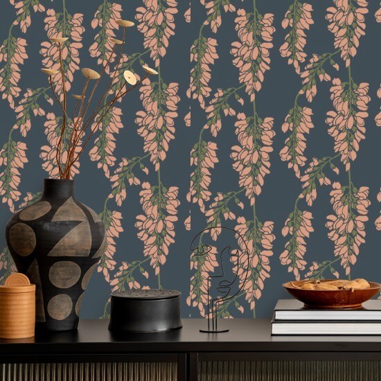 Glycine florale Papier peint rouge