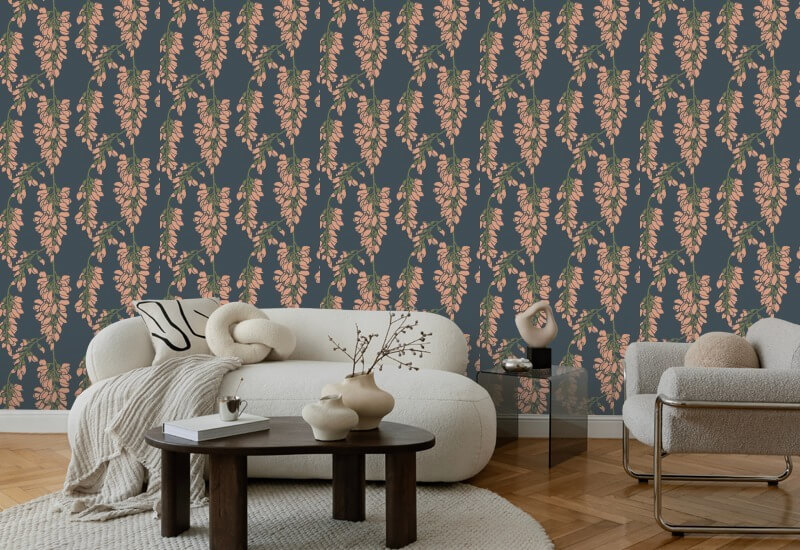 Glycine florale Papier peint rouge