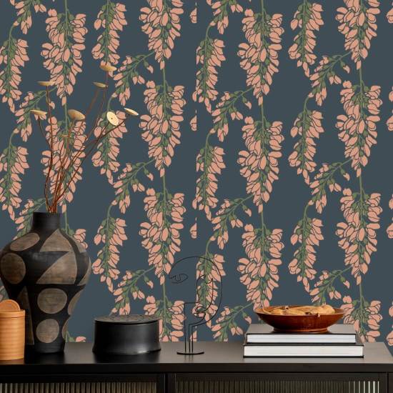 Blumige Glyzinien Rote Tapete