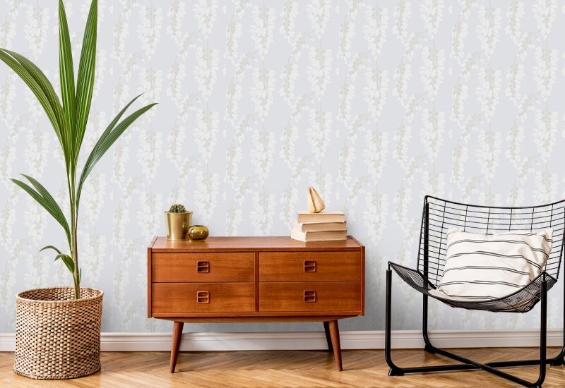 Wisteria Floral White Wallpaper