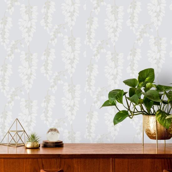 Wisteria Floral White Wallpaper