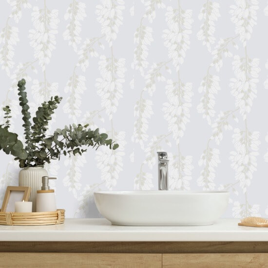 Wisteria Floral White Wallpaper