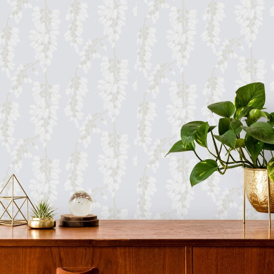 Wisteria Floral White Wallpaper