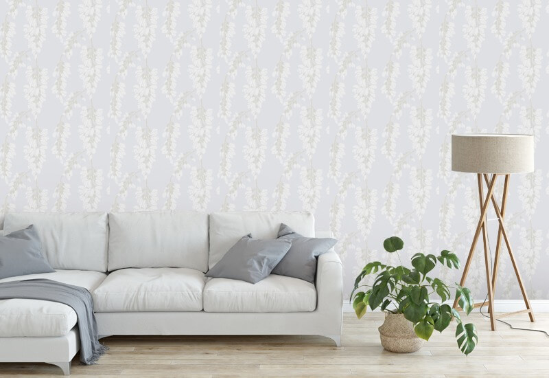 Wisteria Floral White Wallpaper