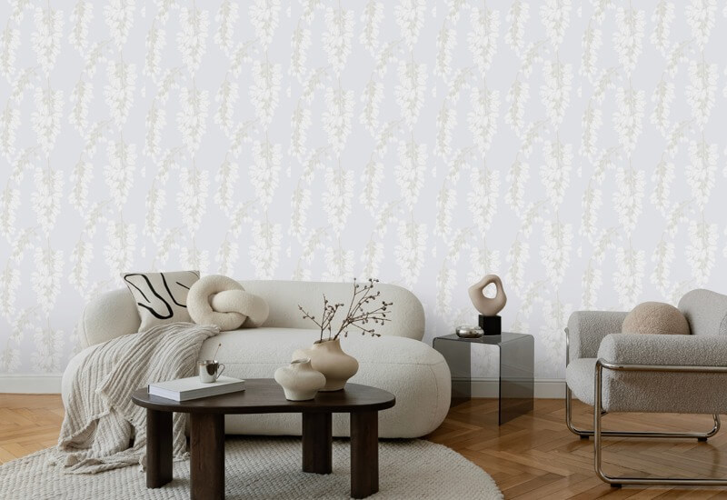 Glicínia floral Papel de parede branco