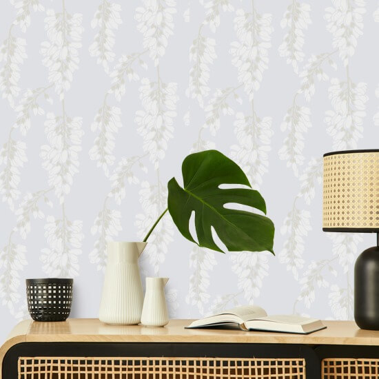Wisteria Floral White Wallpaper