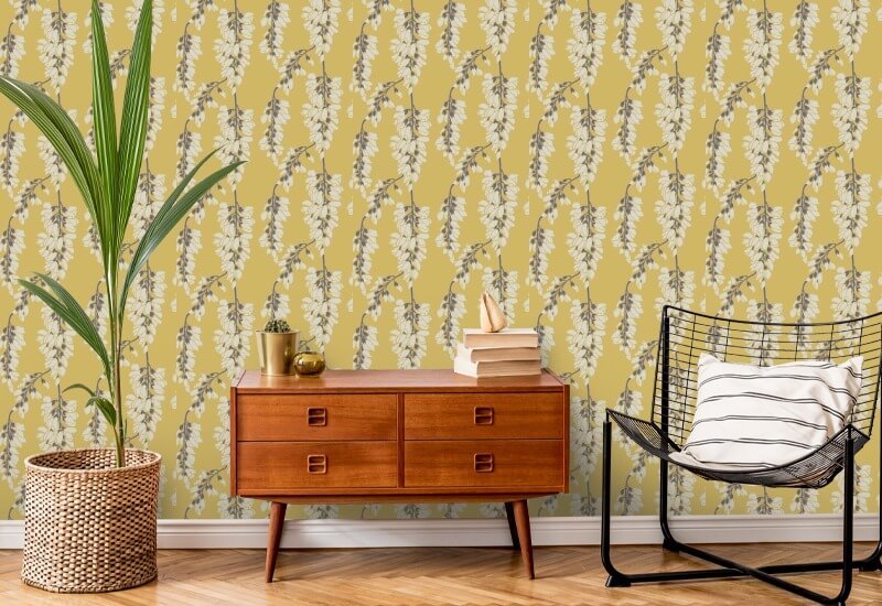 Glicine floreale Carta da parati gialla