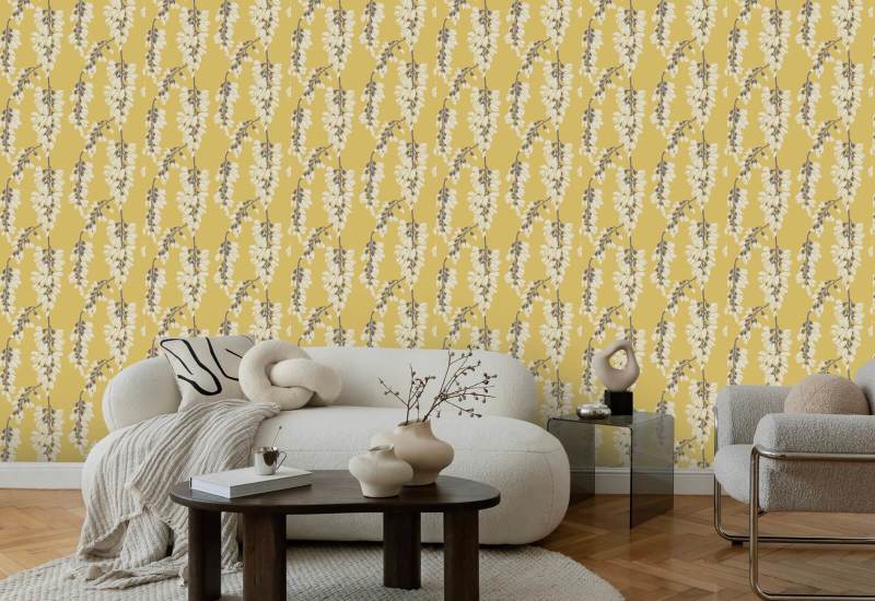Wisteria Floral Yellow Wallpaper