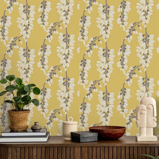 Glicínia floral Papel de parede amarelo