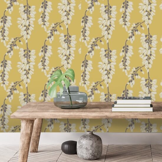 Wisteria Floral Yellow Wallpaper