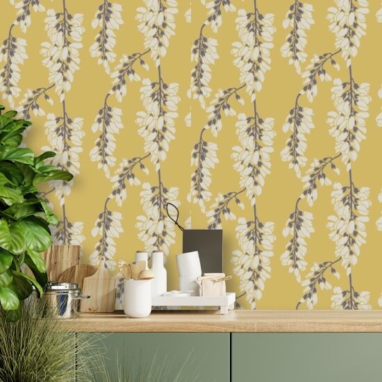 Wisteria Floral Yellow Wallpaper