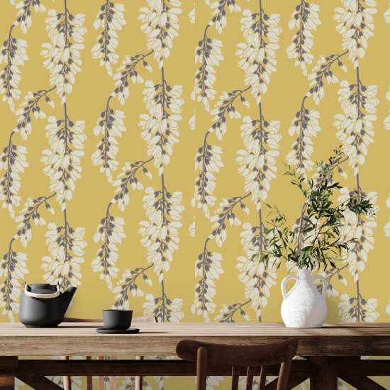 Wisteria Floral Yellow Wallpaper