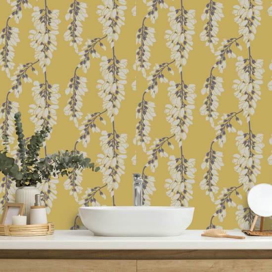 Wisteria Floral Yellow Wallpaper