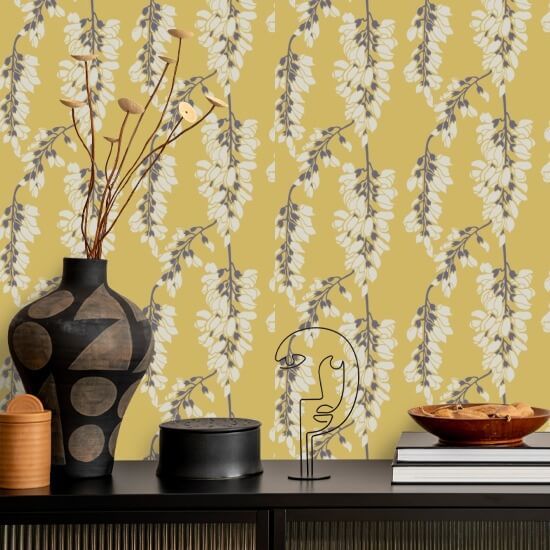 Glicínia floral Papel de parede amarelo