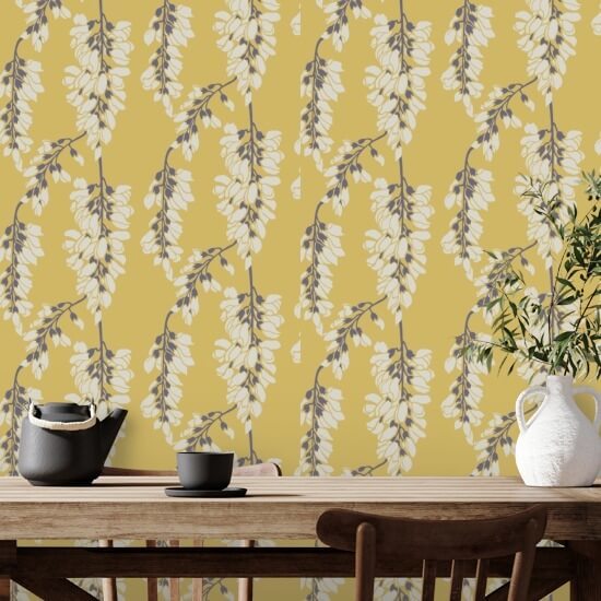 Wisteria Floral Yellow Wallpaper