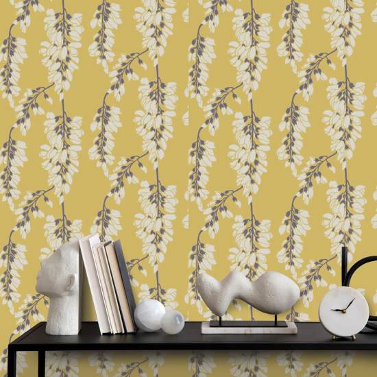 Glicine floreale Carta da parati gialla