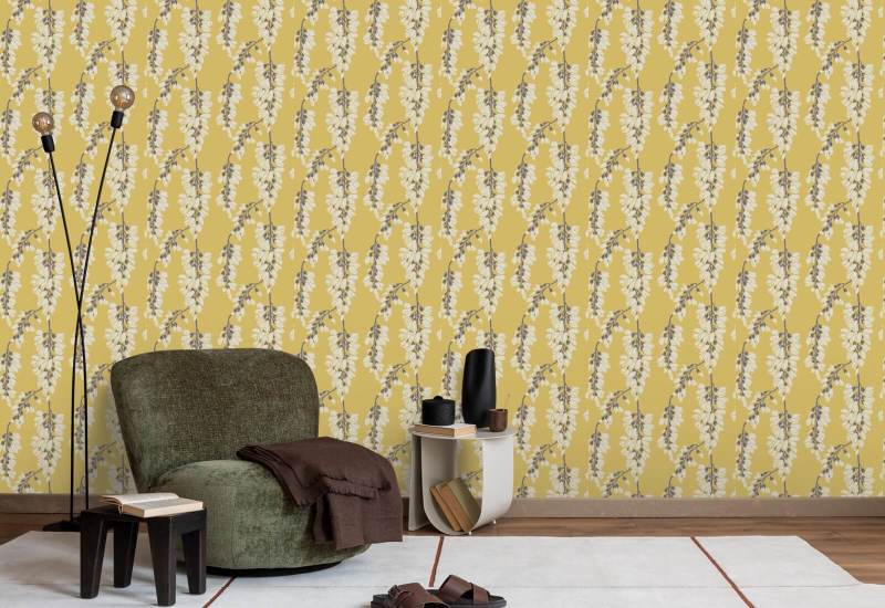 Wisteria Floral Yellow Wallpaper