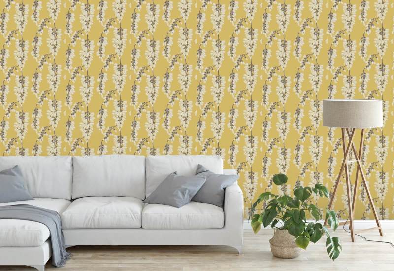 Glicínia floral Papel de parede amarelo